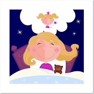 CUTE SLEEPING BLOND PRINCESS WITH TEDDY Posters and Art